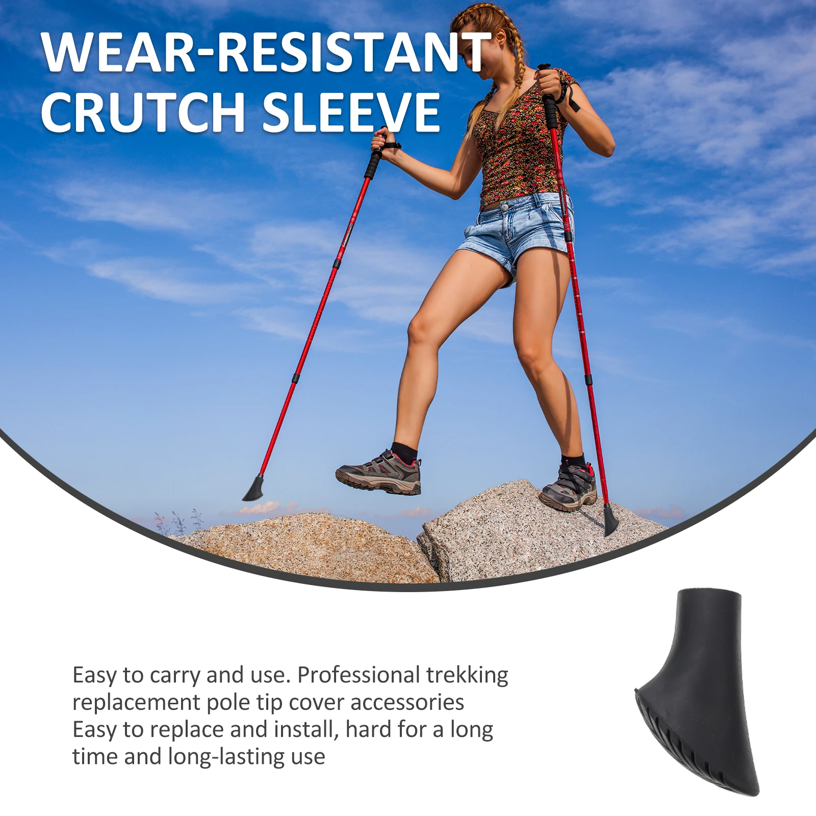 

8pcs Trekking Pole Tip Covers Anti-slip Walking Stick Tips Replacement Silicone Gel Crutch Accessories Durable Wear-resistant