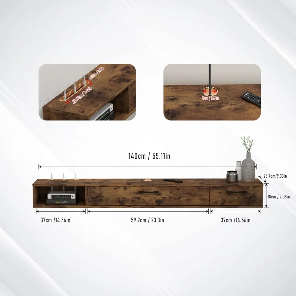 Rustic Wall-Mounted TV Stand with Two Doors and 55 Floating Shelf Console