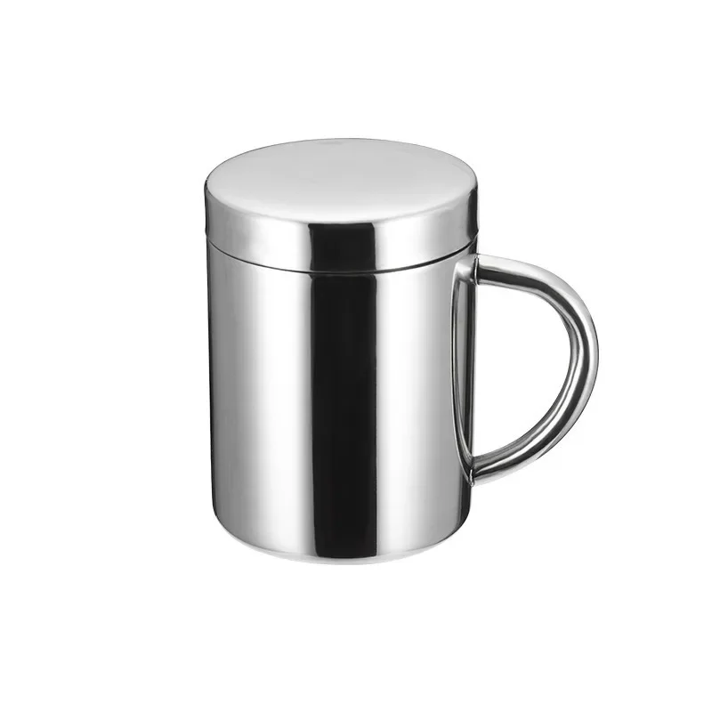 304 Stainless Steel Mug 316 Double-layer Ironing Proof Coffee Tea Cup Student Children Milk Cup with Lid