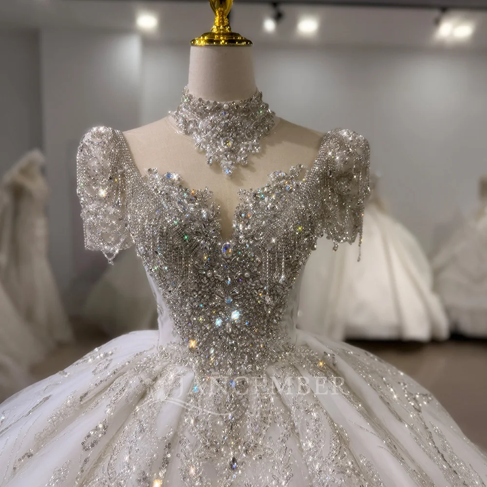 Maßgeschneiderte Kurzarm Brautkleider Sparkly Pailletten Applikationen Modest O-ansatz Brautkleid Prinzessin Robe Vestidos De Novia