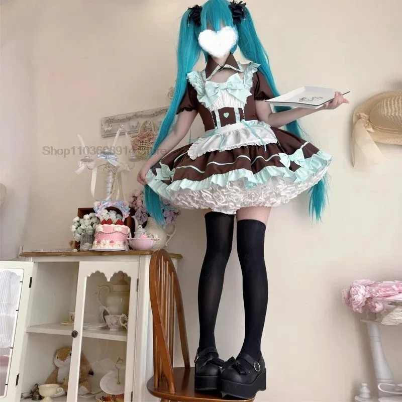 Conjunto de vestido de empregada DY20Bear House Anime Lolita para mulheres, avental doce, manga bufante com laço, dis2025 PPT01..25