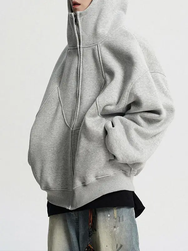 big zipper hoodie for Men Women Fall High-Street Streetwear Versatile Loose Fit Casual Couple Jackets Unisex Gray Hoodies