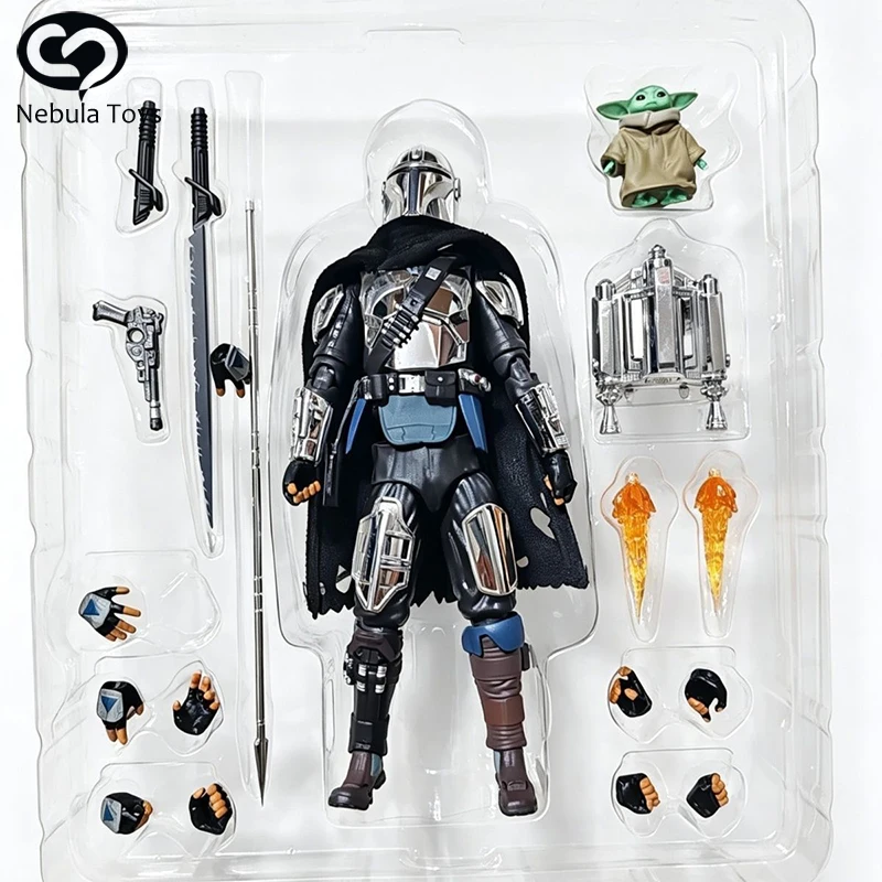

Star Wars The Mandalorian Chrome Ver. MAFEX No.256 Action Figures Plating Edition Collection Statue Desk Decoration Toys Gifts