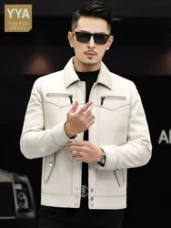 Punk Street Mens Genuine Leather Jacket Casual Sheepskin Short Coat High Quality Slim Single Breasted Motorcycle Jacket Size 5XL