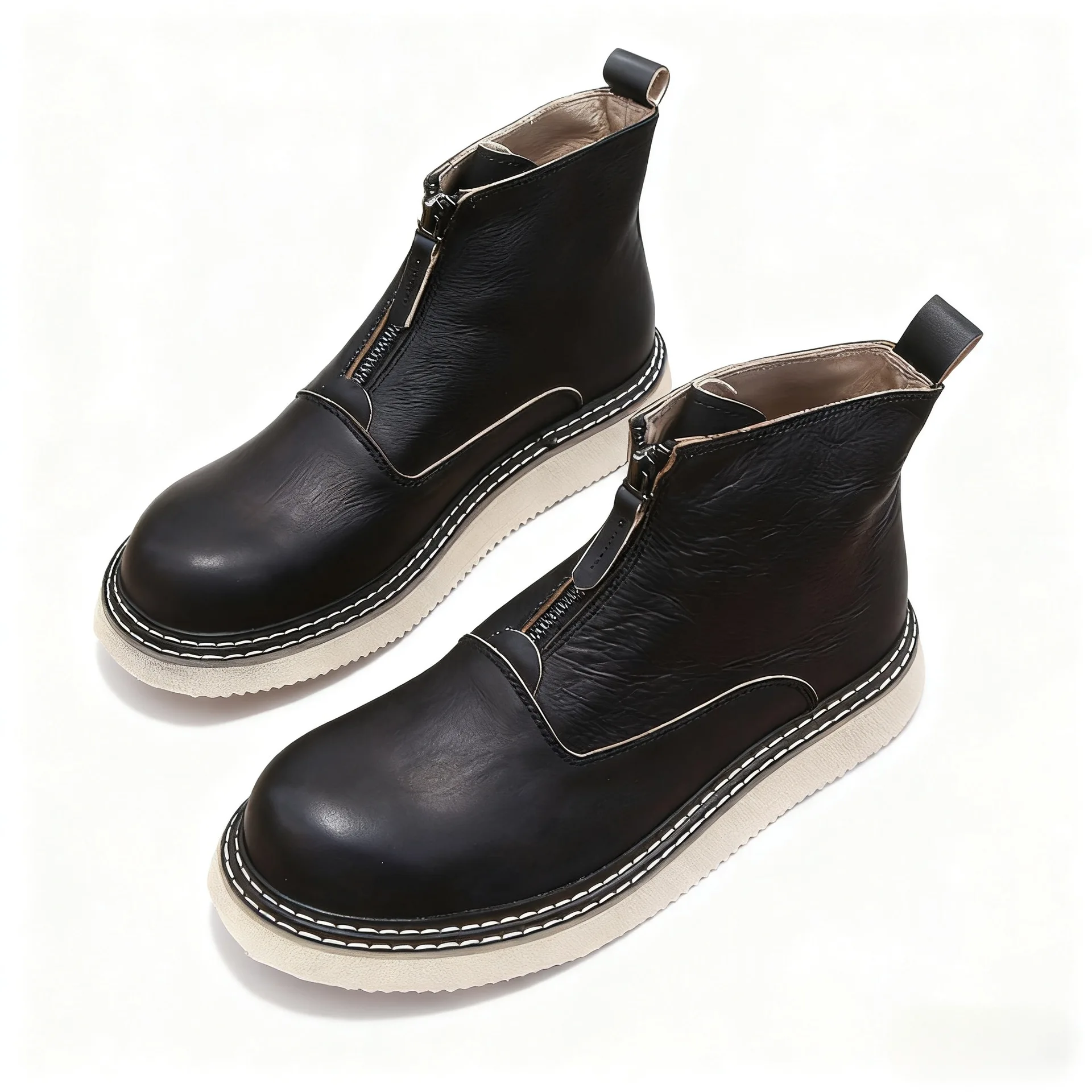 

Новые модные винтажные британские мужские ботинки челси из натуральной кожи, повседневные модельные туфли, ковбойские сапоги в стиле вестерн с круглым носком на молнии до середины икры