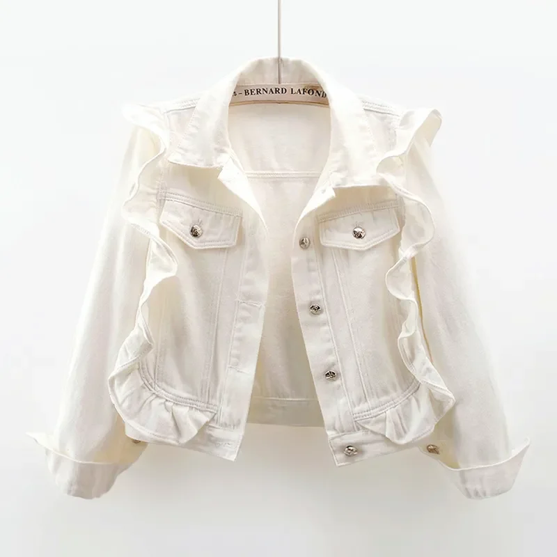 

Fashion Ruffles Long Sleeve Denim Jacket Women Autumn New Korean Casual Cowboy Outerwear Slim Short Jeans Coat Female Tide XQ1