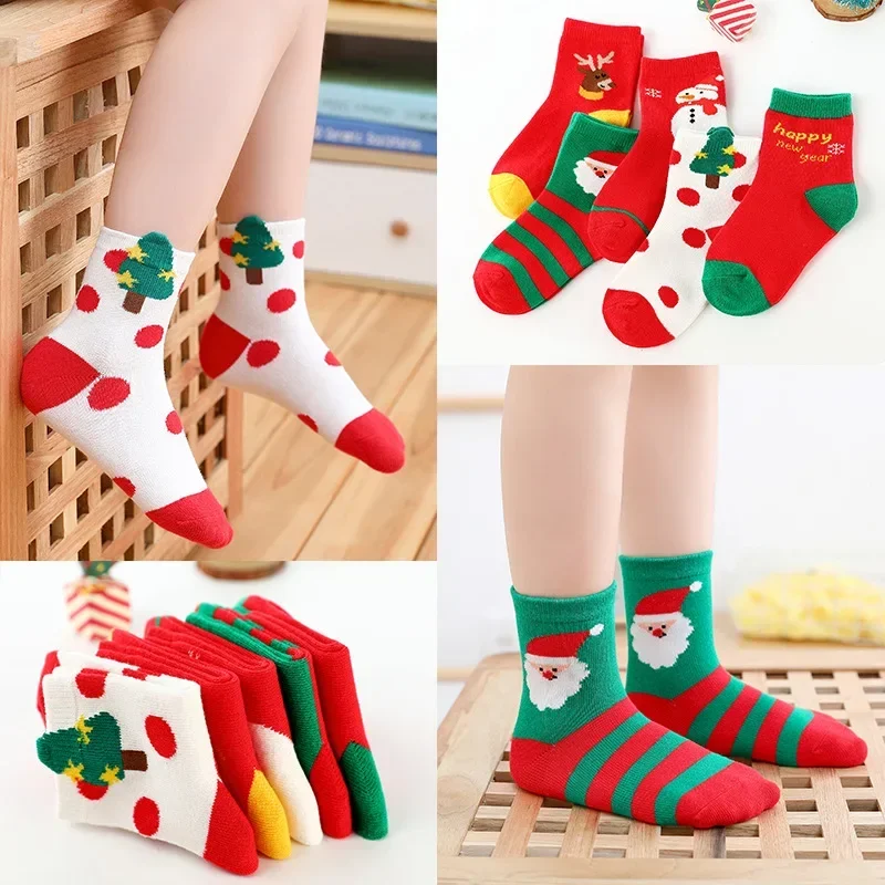 5 pares de natal 100% algodão bebê meninos e meninas meias de inverno piso antiderrapante meias infantis quentes 2-12 anos de idade