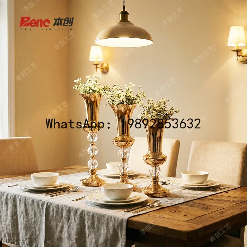 V5.11  Props Wedding Site Arrangement Golden Road Guide Main Table Flower Tool Hotel Decorative Flower Arrangement Vase Ornament