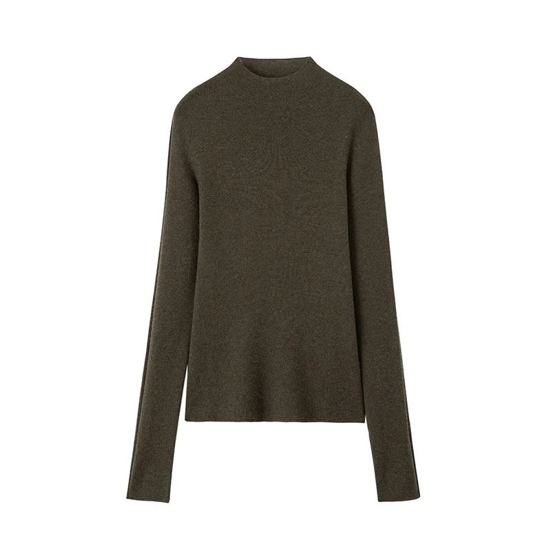 

2025 Autumn Winter Women's Cashmere Blend Knit Top Semi-Turtleneck Slim Fit Pullover for Layering Warm Base Layer Sweater