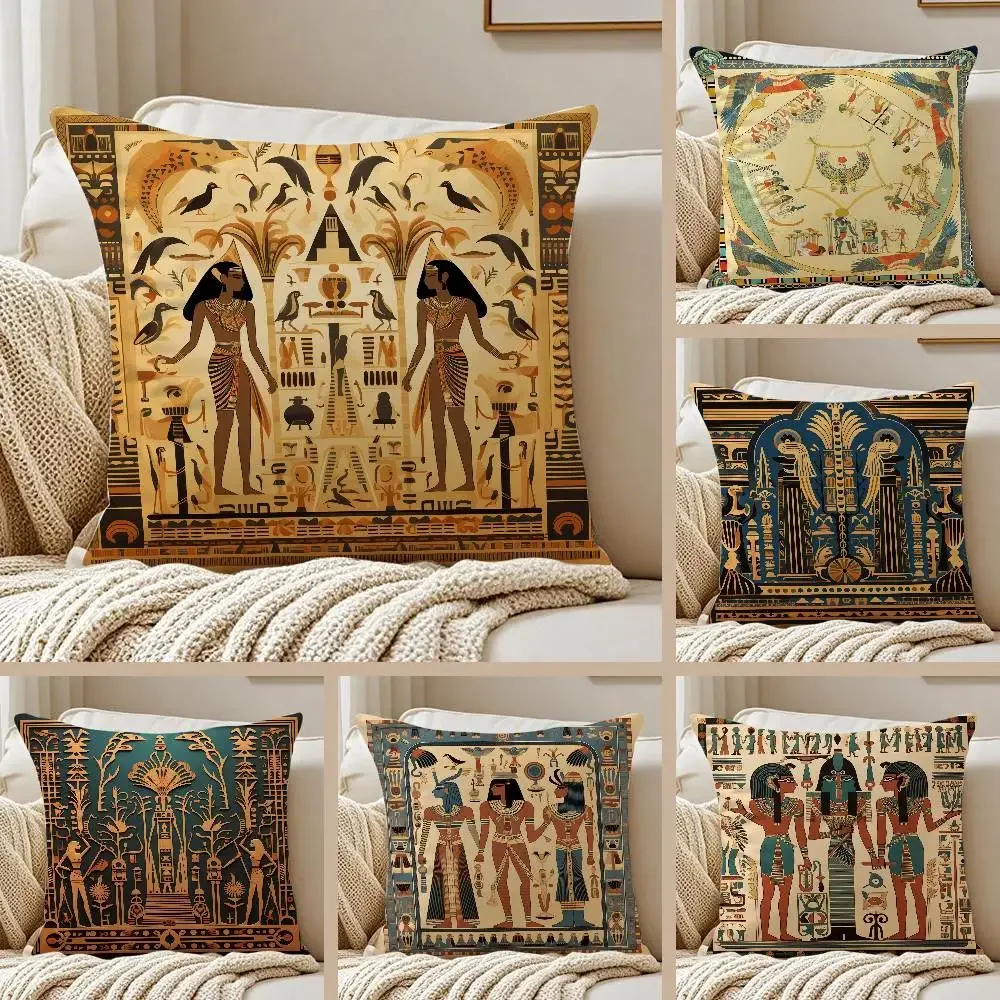 

Historical Style Egypt pharaoh Cultural Style Anti-dustmite Pillowcase Invisible Zipper Silky Short Plush Sofa
