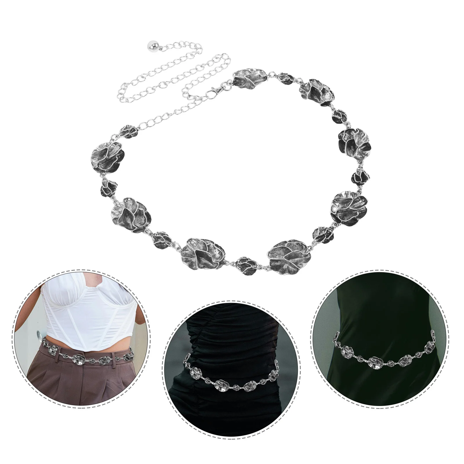 

Floral Waist Chain 120Cm Adjustable Boho Metal Belt For Women Dress Waistband Layered Chain Belt For Skirts Wedding Party