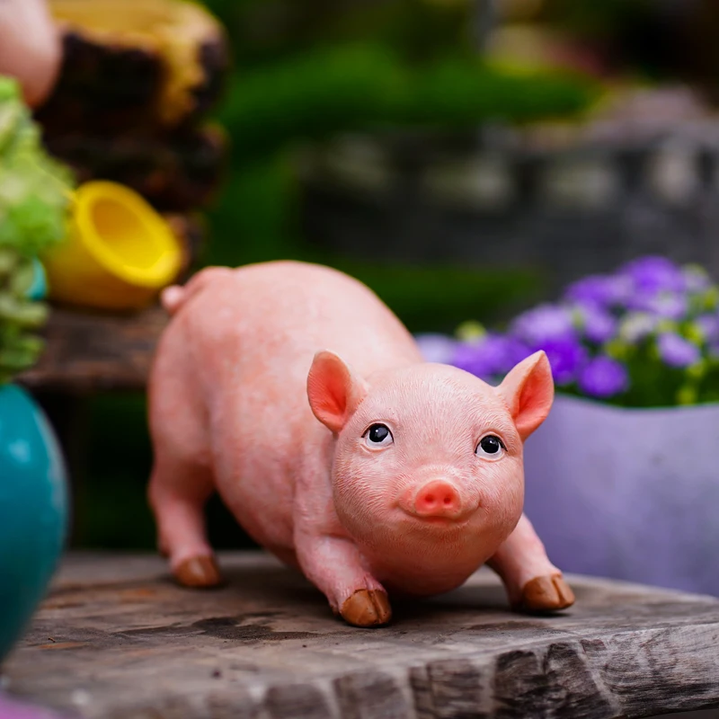 

Creative Simulation Resin Pig Sculpture Ornaments Desktop Cute Animals Outdoor Garden Courtyard Decoration Kindergarten Scenery