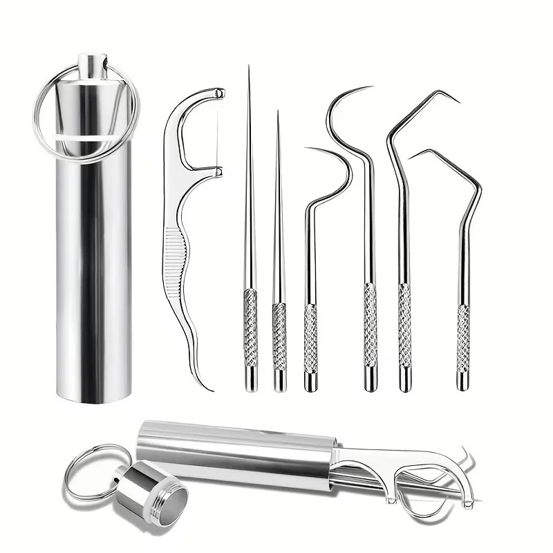 

1-4 комплекта, набор стоматологических наборов из нержавеющей стали, портативная зубочистка с брелоком, межзубная щетка, многоразовый набор для чистки зубов, дорожный