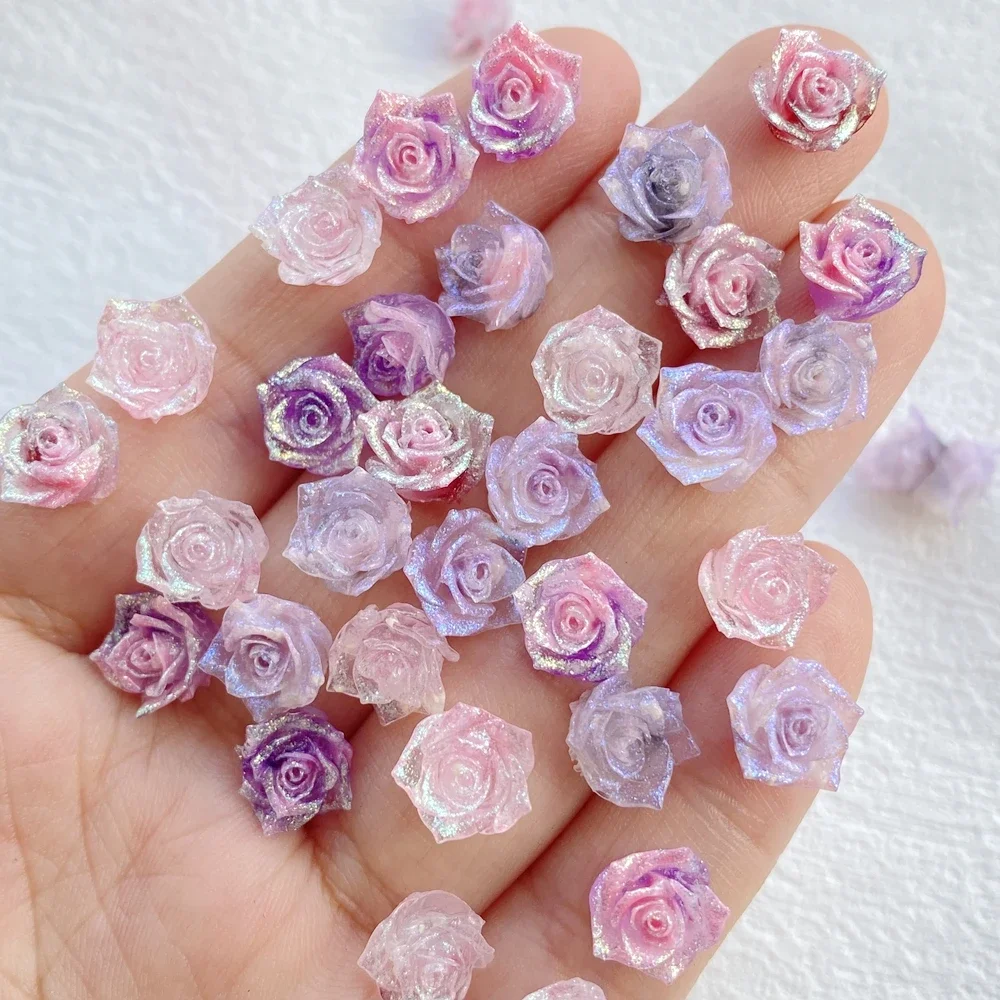 

50pcs PVC Soft Glue Colorful Shiny Roses Nail Art Flatback Rhinestone Scrapbook DIY Wedding Decor Jewelry Crafts Accessories