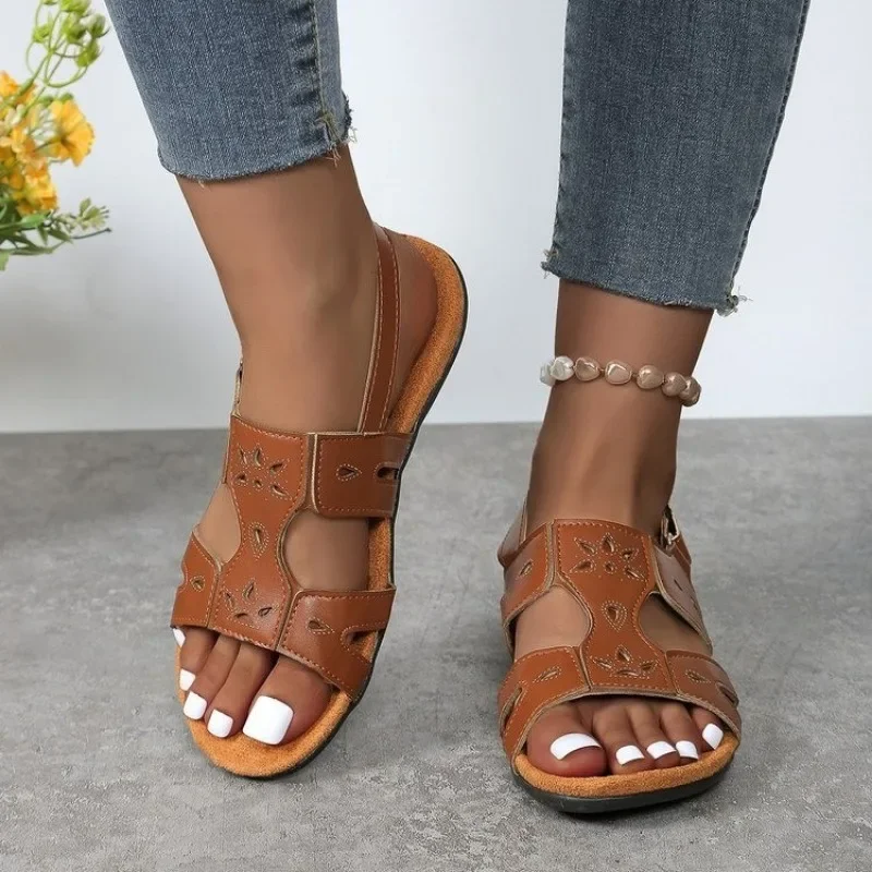 Sandalias planas romanas para Mujer, Zapatos informales De playa, suaves, bohemios, Punta abierta, verano, 2024 designer sandals