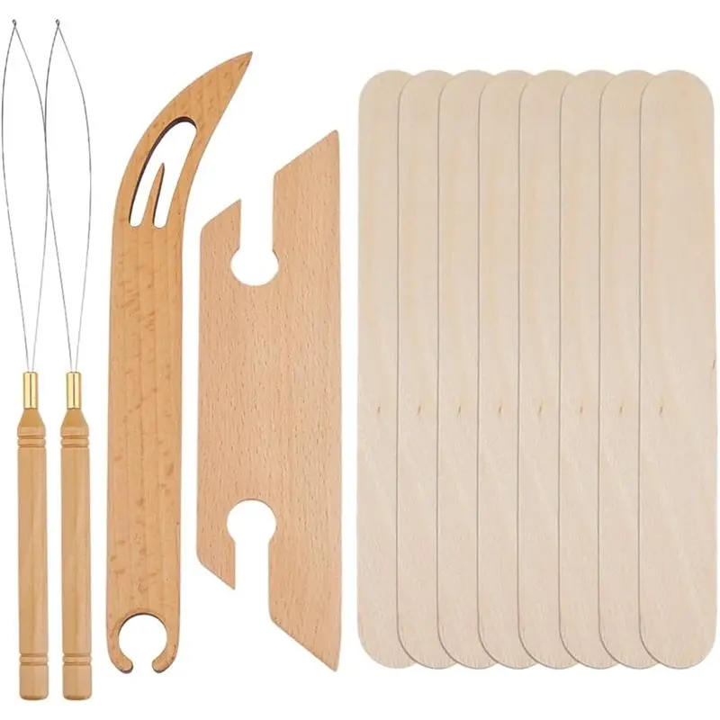 

【ADORN】Деревянные вязальные ткацкие станки со скошенной стойкой для плетения, 12 шт., набор древесного плетения, набор челноков для любителей плетения