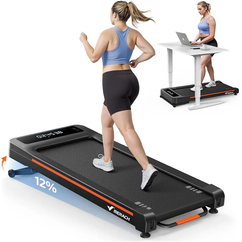 

12% Incline Auto Treadmill, 400lbs Capacity, 3.5HP Quiet Under Desk Walking Pad, 16.5x41.3 with Remote & LED Display