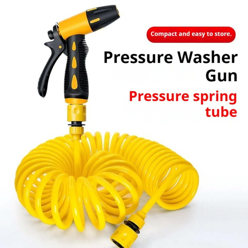 5 Pattern Car Wash Water Gun Set with 10/15/20M Spring Hose High Pressure Sprayer Nozzle for Garden Watering Pet Bathing Outdoor