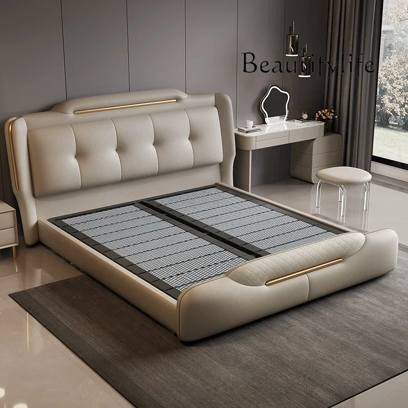 

N42 Leather bed master bedroom high-end atmosphere 2m x 2m 2 double bed modern light luxury high-end box storage Italian soft be
