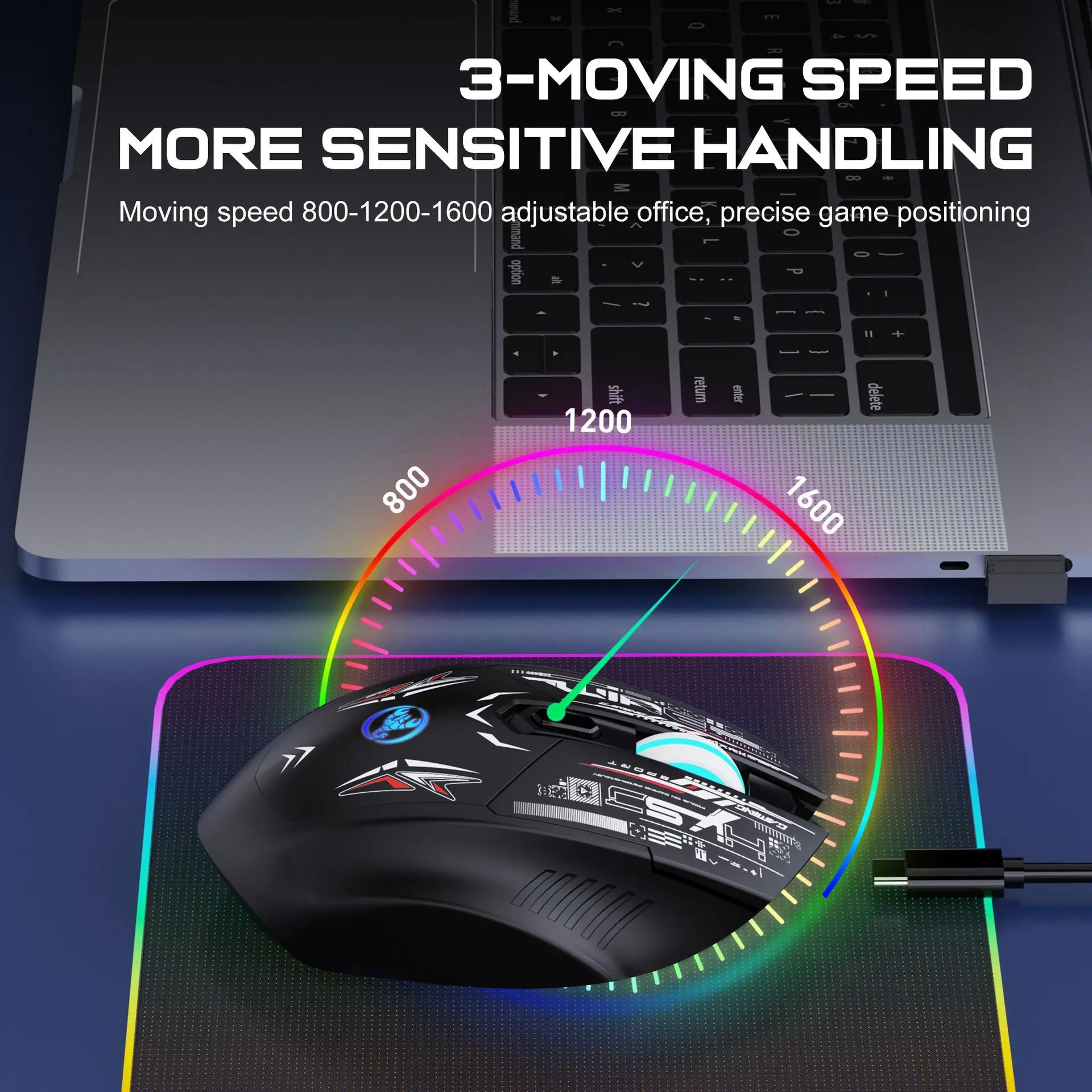 HXSJ T38 Wireless Gaming Mice Dual-Mode Bluetooth 5.1 Support PC Games Rechargeable Noiseless Mouse Cool Colorful Lights