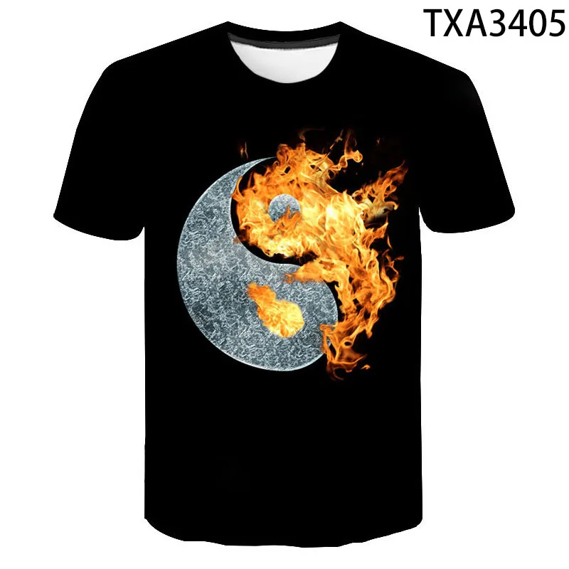 

2020 New Cool Water Fire T Shirt 3D Printed Yin and Yang Gossip Men Women Children Summer T-Shirt Fashion Boy Girl Kids Tops Tee