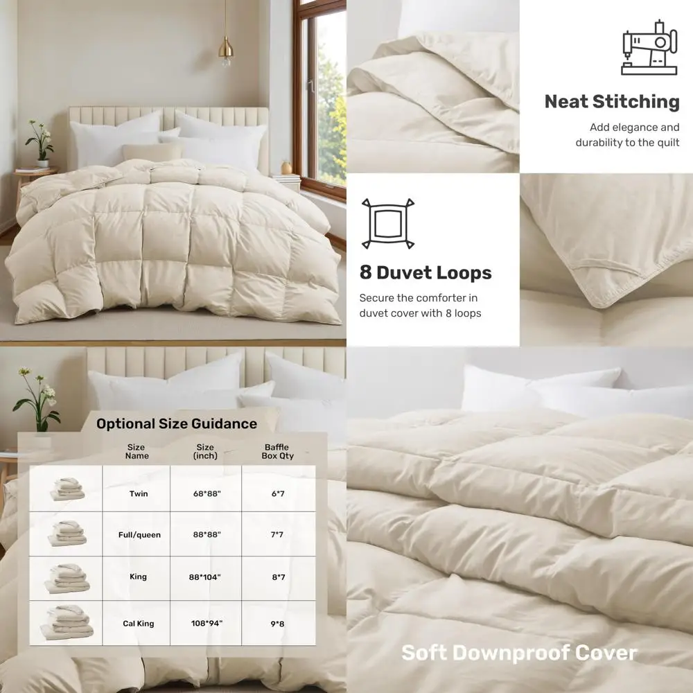 

All Season Goose Down Duvet Insert - Cloud-Like Fluffiness, Soft Downproof Cover, Feather Comforter for Year-Round Use