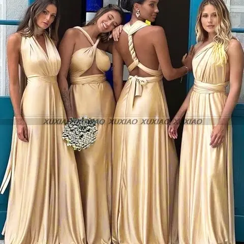 A Line Bridesmaid Dresses Long Customized Champagne Gold Sexy Backless Women Sleeveless Wedding Party Dress Formal Customized
