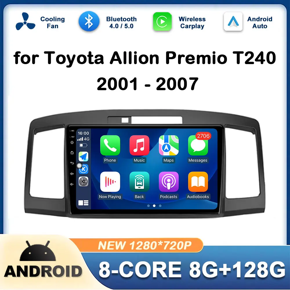 

for Toyota Allion Premio T240 2001 - 2007 Touch Screen 9 inch Wireless Carplay Car Video Multimedia Player Bluetooth Accessories
