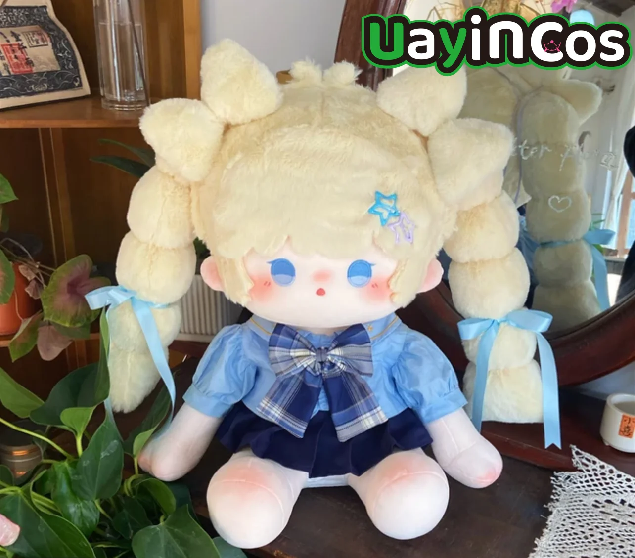 

40cm Yellow Chick Cartoon Animal Double Ponytail Hair Stuffed Plushies Plush Cotton Body Doll Pillows Anime Figure Toy Kids