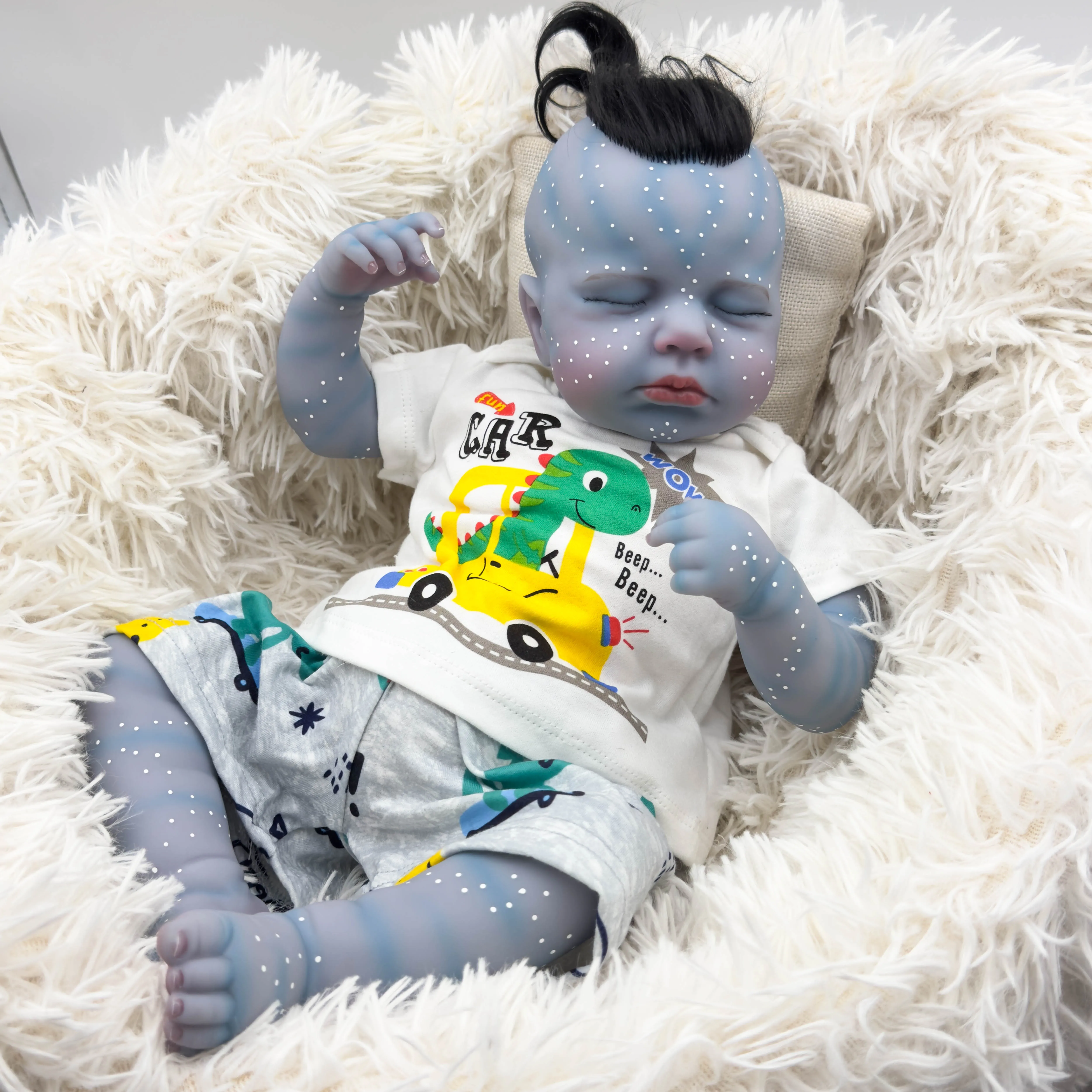 NPK 19inch Avatar Loulou Lifelike Reborn Baby Doll Collectible Art Doll Soft Silicone Bebe Doll Detailed Painting Toys