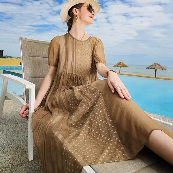 

Gentle Casual Dress Bowknot Dress Women Regular Sleeves Round Neck Small Flower Printing Clothing Woman Clothes Long Robe Wh21