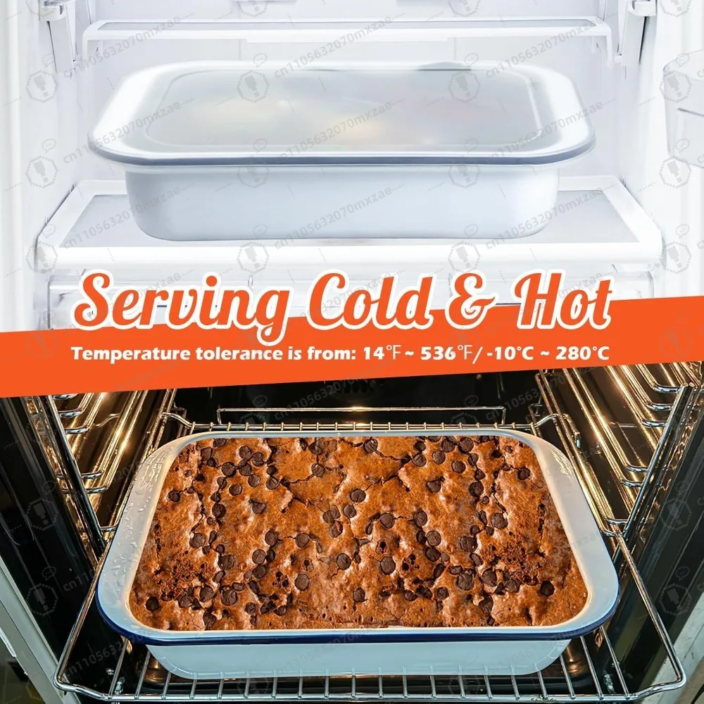 مقلاة خبز من المينا مقاس 9 × 13 بوصة مع غطاء، طبق تحميص من الفولاذ Webake للكعك واللازانيا وتخزين المواد الغذائية #5