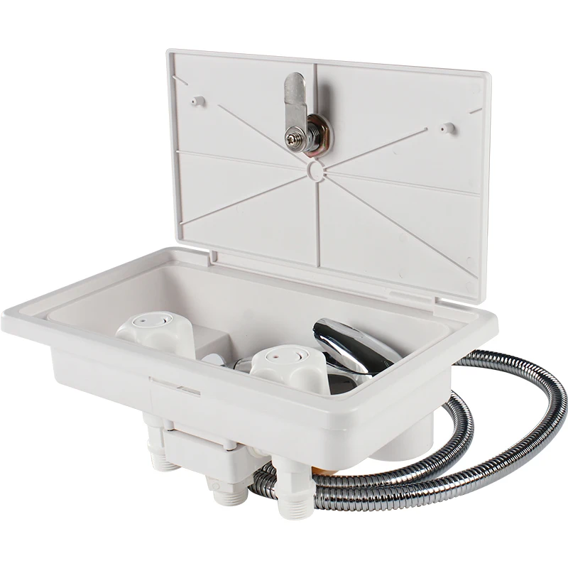 RV Caravan White Exterior Shower Box Kit with Lock 1.5M Metal water pipe Water saving nozzle apply to Camping Camper accessories