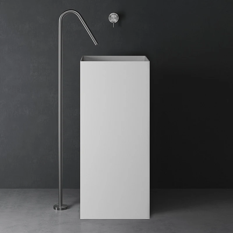 

White square independent integrated outdoor balcony wash basin