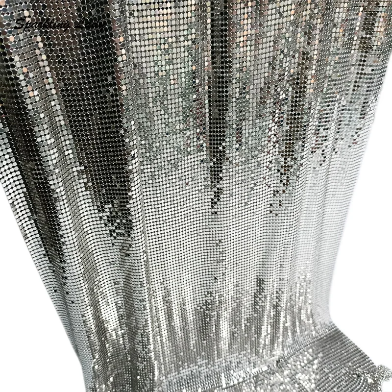 

High Quality Metal Mesh Fabrics Fashion Bling Metallic Sequin Mesh Fabric for Chainmail Clothes Bags Design