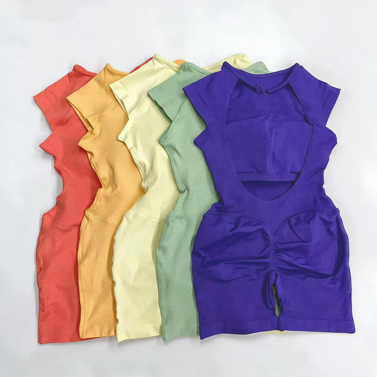 DL0g0 Impactive One-Piece Short Sleeve Bodysuit for Woman Seamless Padded Backless Jumpsuit Scrunch Booty Activewear Gym Clothes