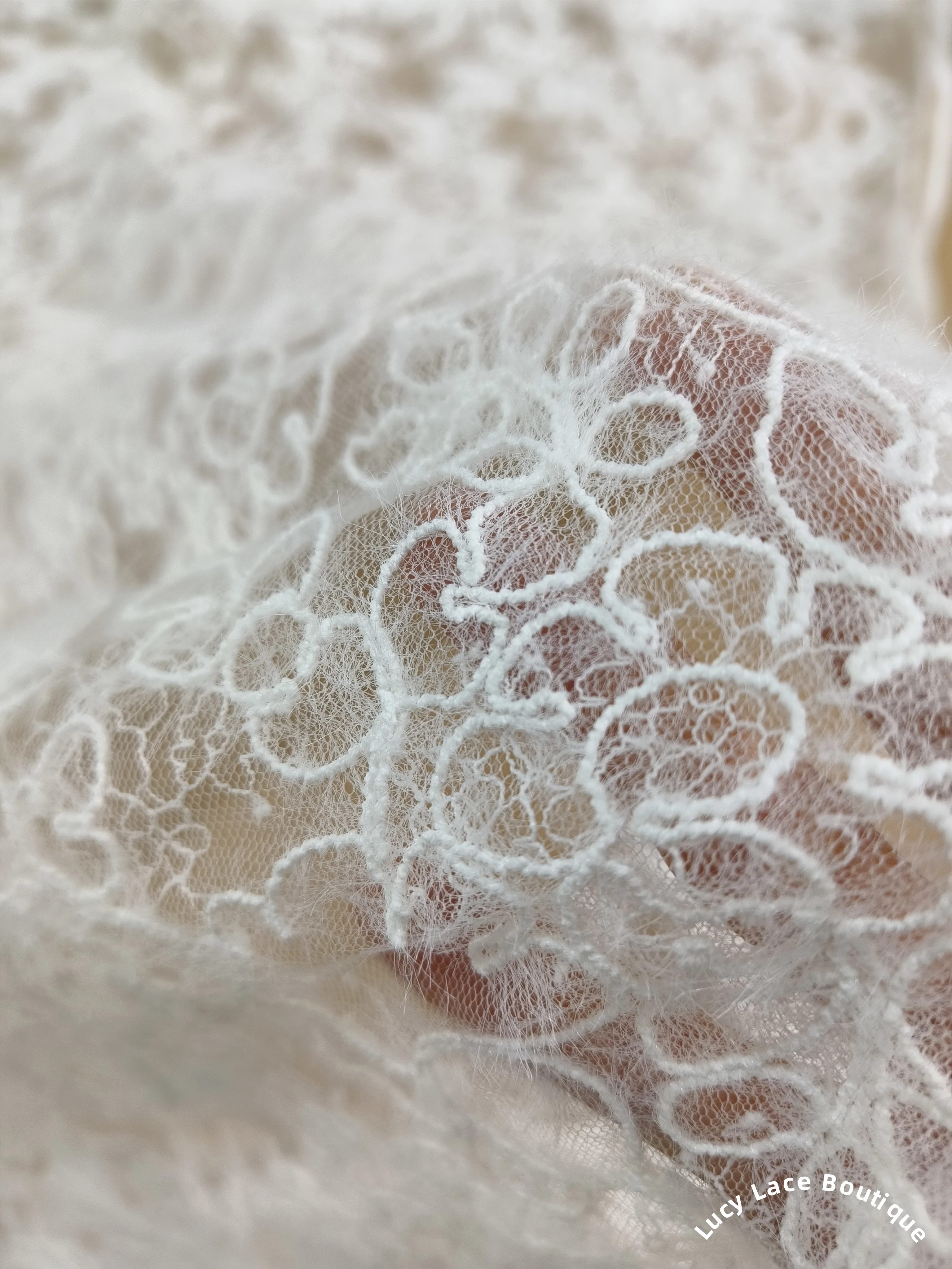130CM Wide Embroidery on Lace Base Off White Colour Wedding Dress Fabric Material 2025 Latest Designs