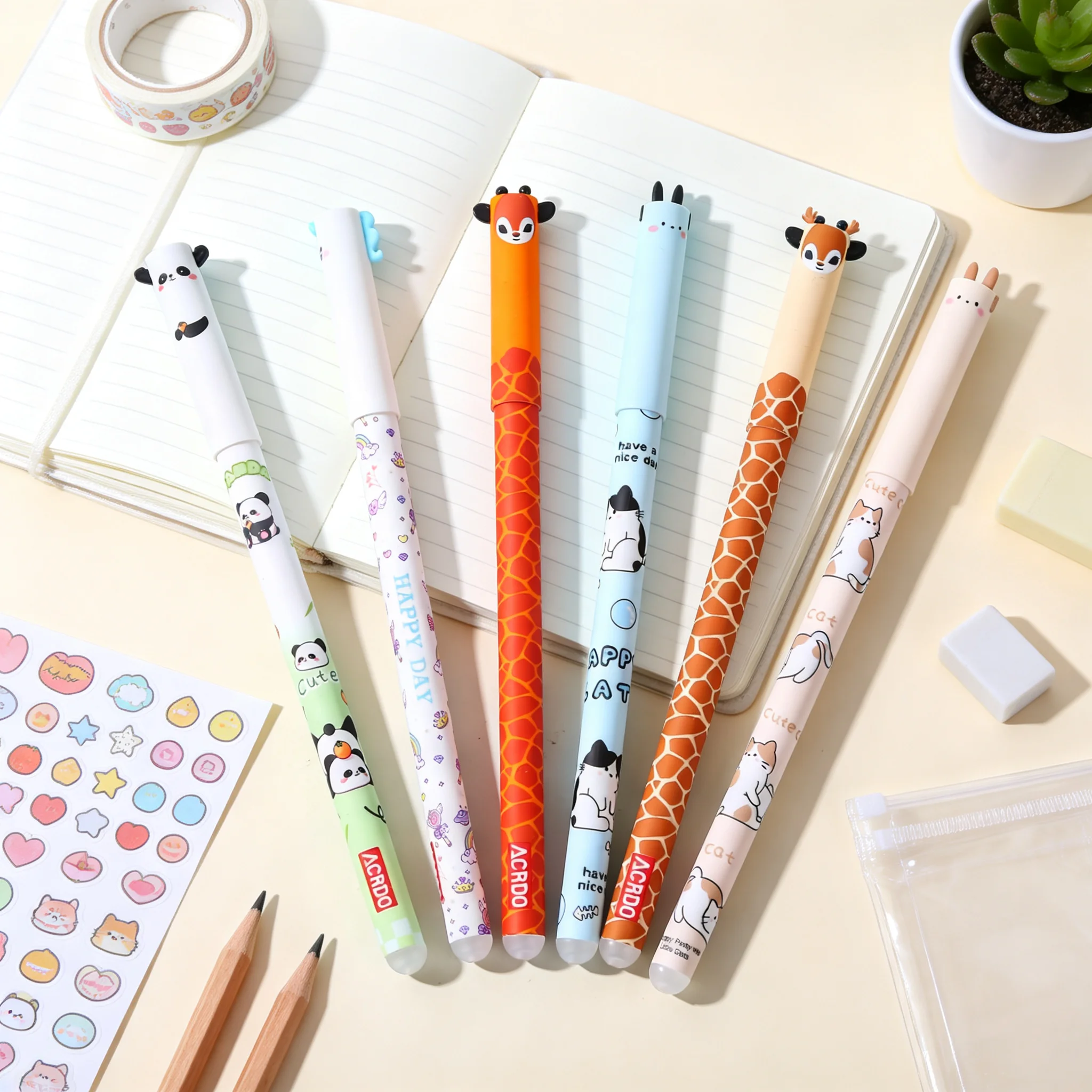 4 Erasable Gel Pens, Animal Print Design, Thermo-Sensitive Erasable Ink, For Calligraphy And Note-Taking, Adorable Pet Pattern