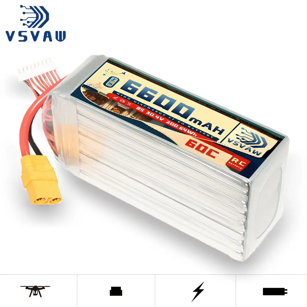 VSVAW 8S 30.8V 6600mAh 60C/120C Lipo Battery HV Mini Four Axis FPV Model Drone High Voltage High Rate Lithium ion Battery