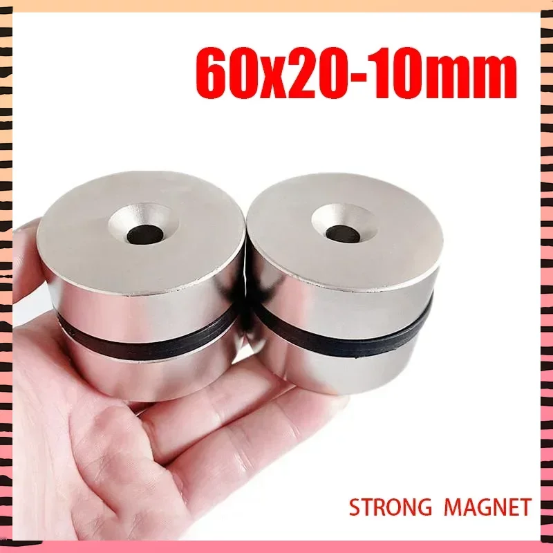 

1PCS 60x20-10mm Big Circular Neodymium Magnets with Hole N35 Round Super Strong Permanent Magnet Disc Fishing Magnet