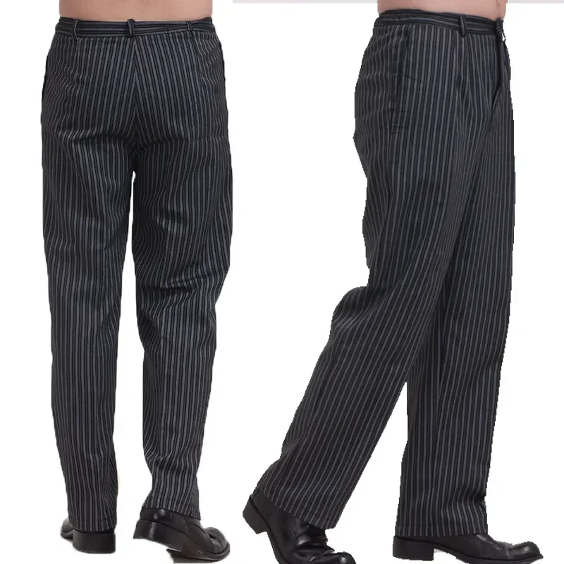 Zebra Gray Workwear For Chef Cook Uniform Elastic Striped Men Pants Costume Trousers Restaurant