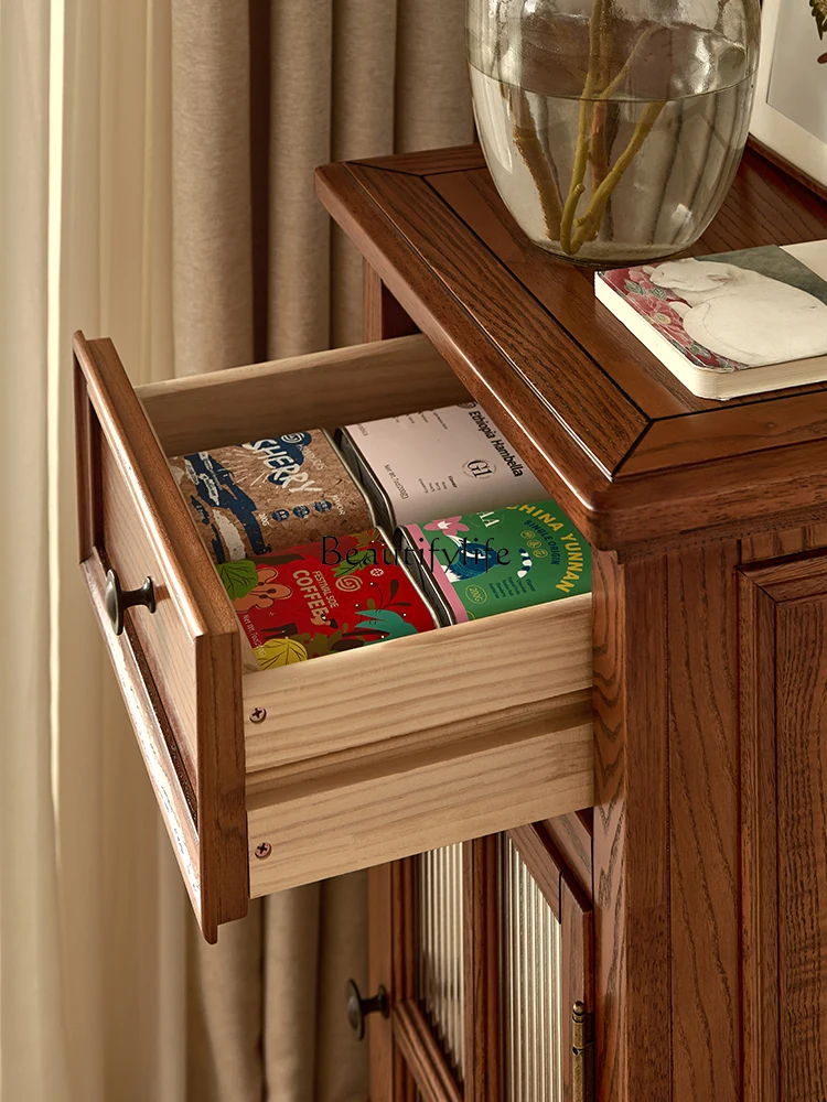 

5American side cabinet solid wood retro wine cabinet living room wall display cabinet