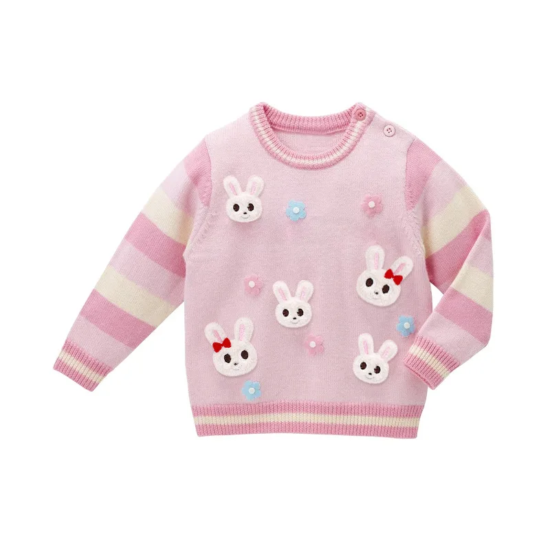 Japanese Korean Autumn Winter Kids Cartoon Bear Bunny Knitted Sweater and  Vest Top for Boys Girls Children Casual Warm 80-160