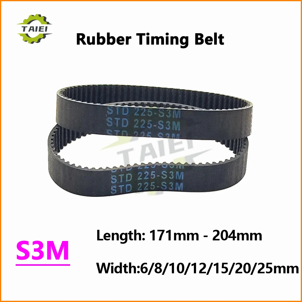 S3M Rubber Loop Synchronous Belt Length 171 174 177 180 183 186 189 192 195 198 201 204mm Width 6-25mm Timing Toothed Drive Belt