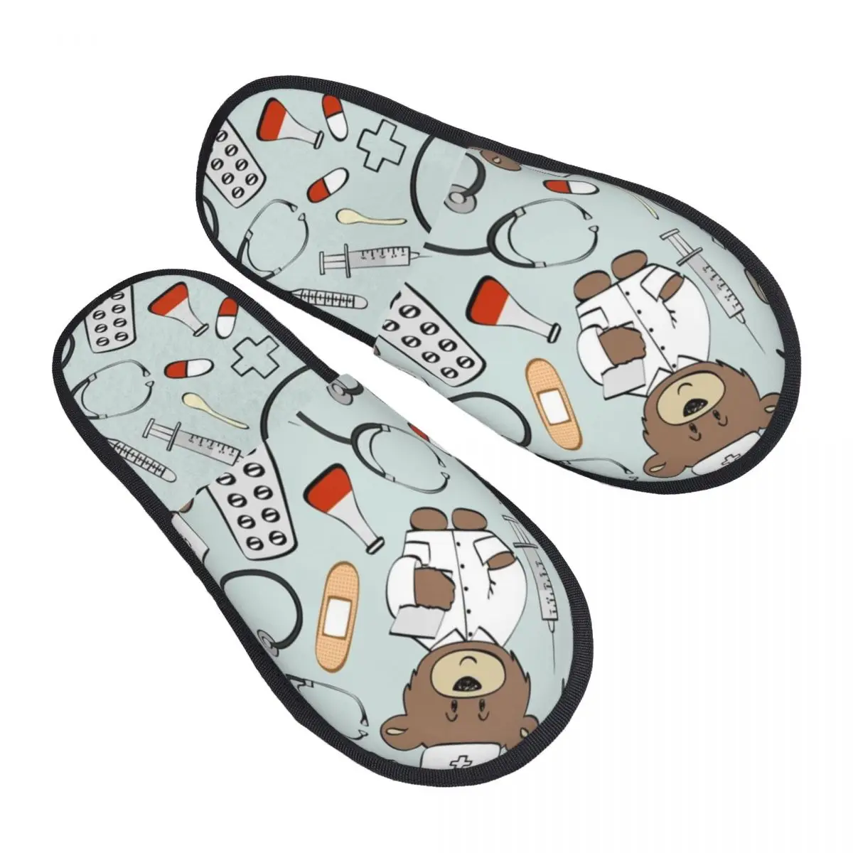 Custom Nurse Pattern With Bear House Slippers Women Soft Memory Foam Health Care Nursing Slip On Hotel Slipper Shoes