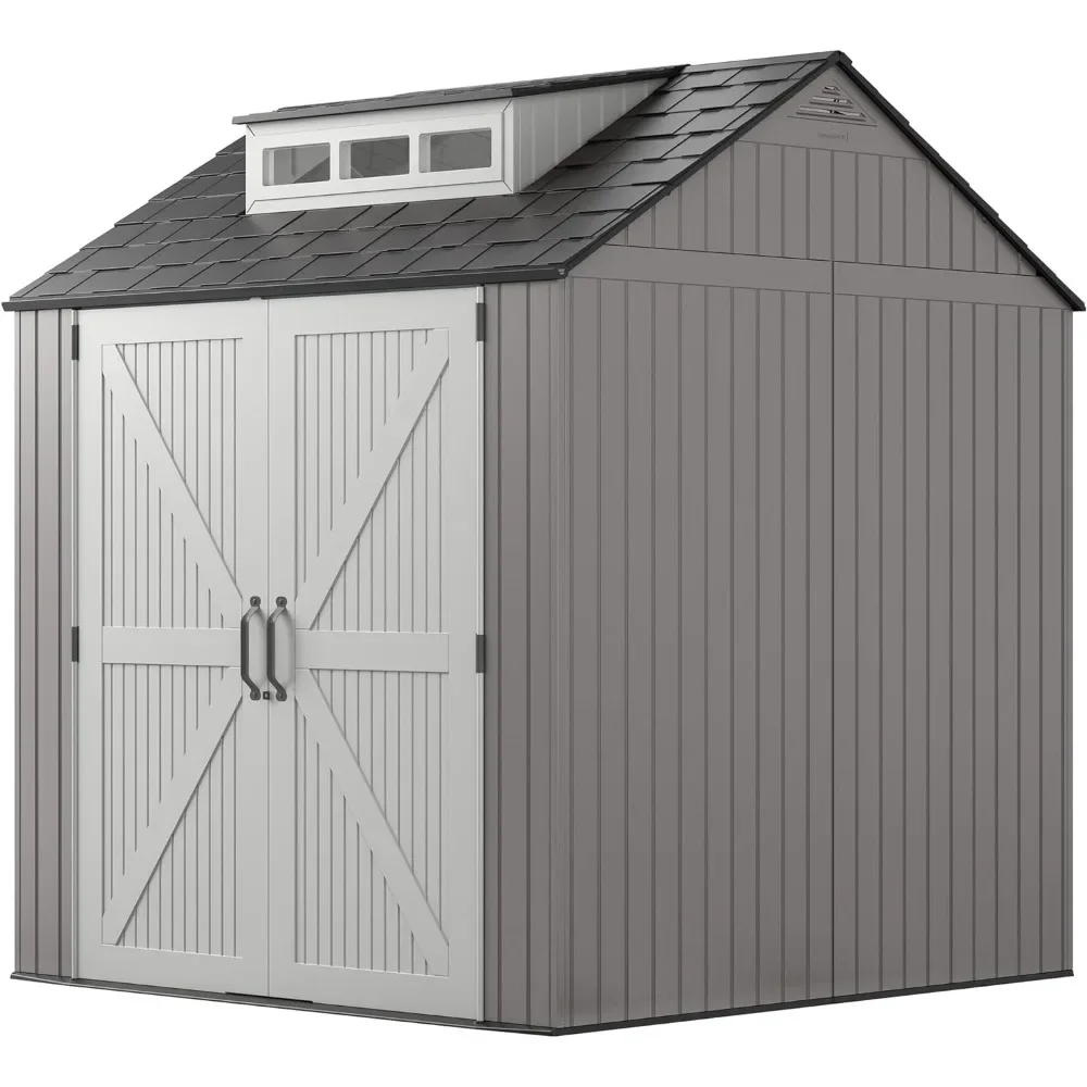 

Resin Weather Resistant Outdoor Storage Shed, 7 x 7 ft., Simple Gray/Onyx, for Garden/Backyard/Home/Pool