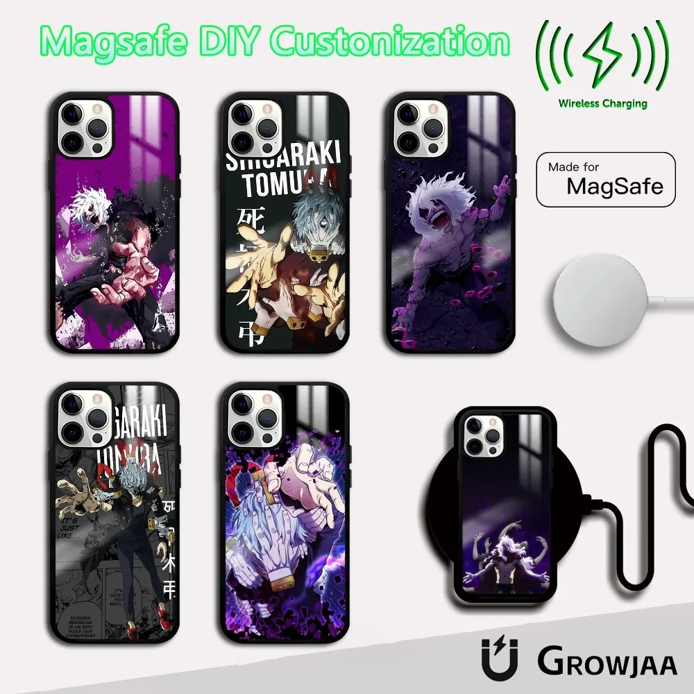 T-tomura Shigaraki BNHA casing ponsel untuk iPhone 16 15 14 13 12 11 Pro Max Plus Mini Magsafe cermin penutup magnetik nirkabel