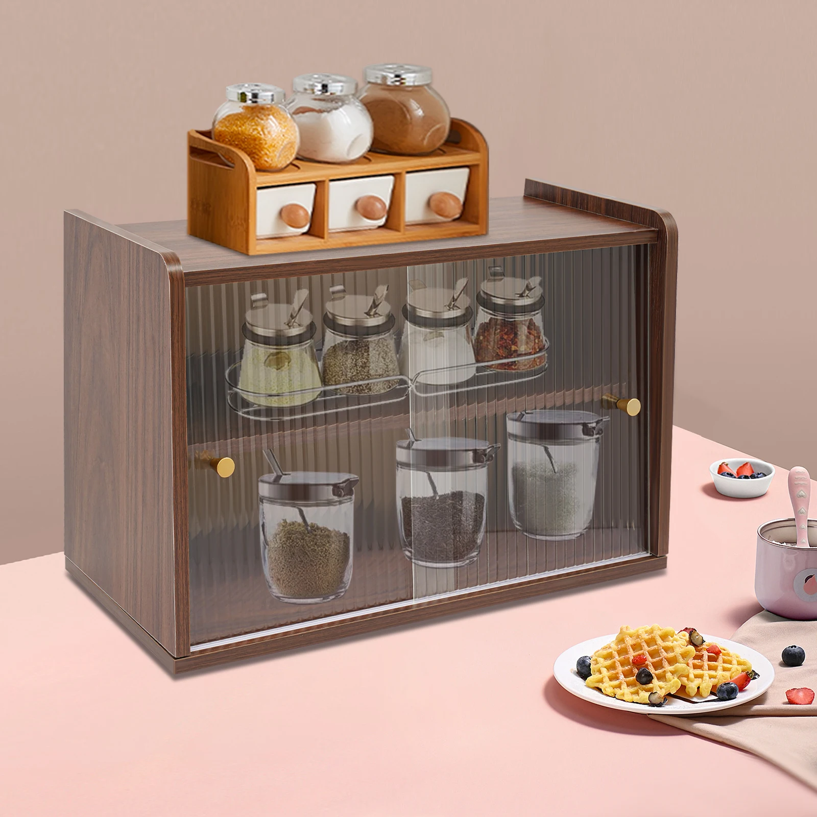 

2-уровневая хлебница для кухонной стойки, шкаф для хранения на столешнице с раздвижными дверцами для блюда, чаши