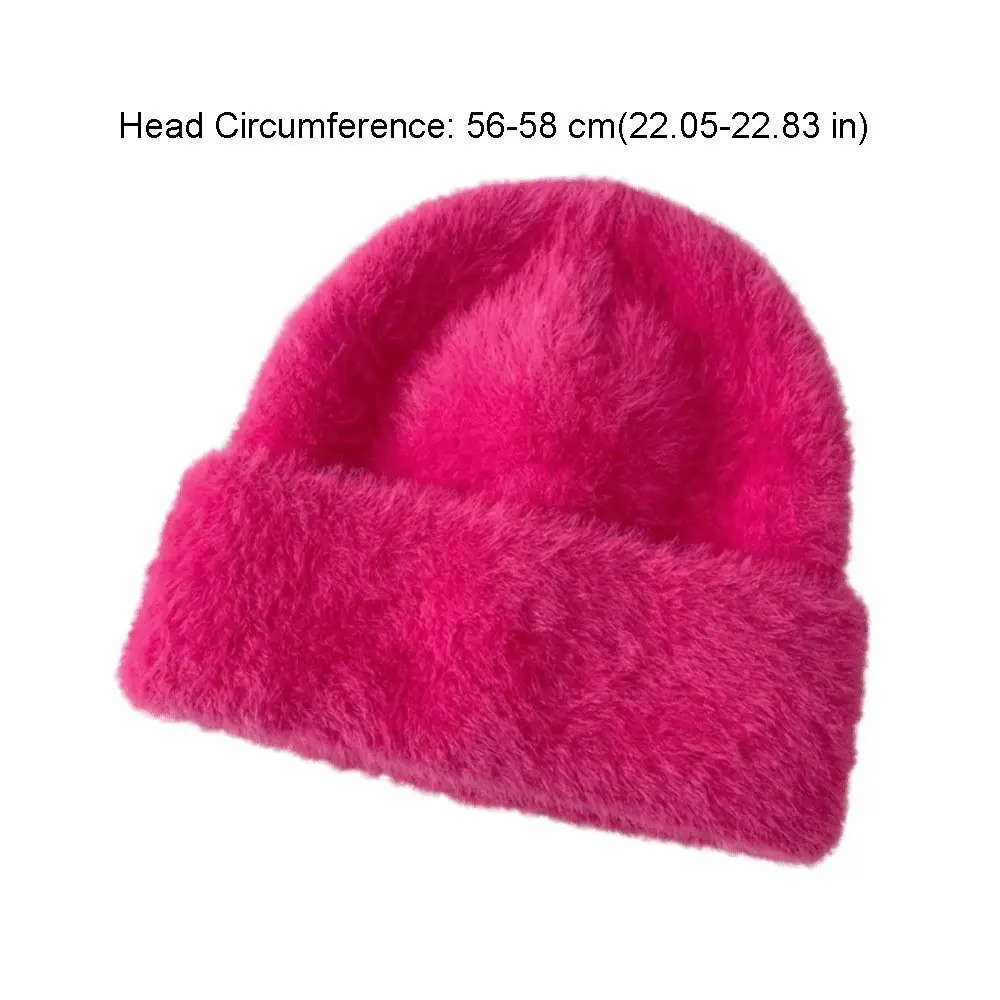 Einfache, einfarbige, locker sitzende Mütze im Y2K-Stil, Winter-Strickmütze, atmungsaktiv, mit Kaninchenfell-Ohrenschutz, Reise-Schädelmütze – Detail 1