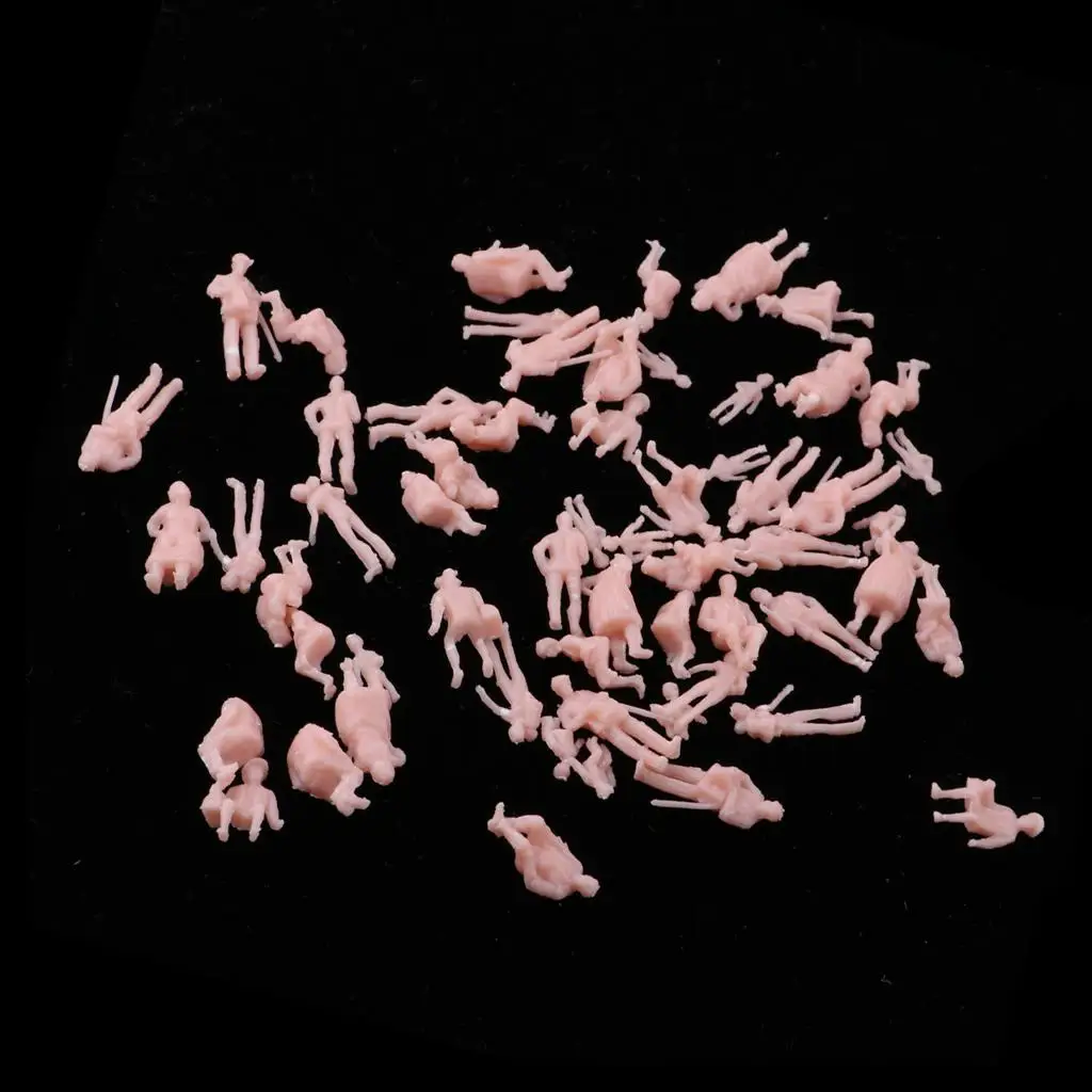 Figurines de personnes minuscules, 1/87 plastique, non peintes, pour diorama de train, 60 pièces